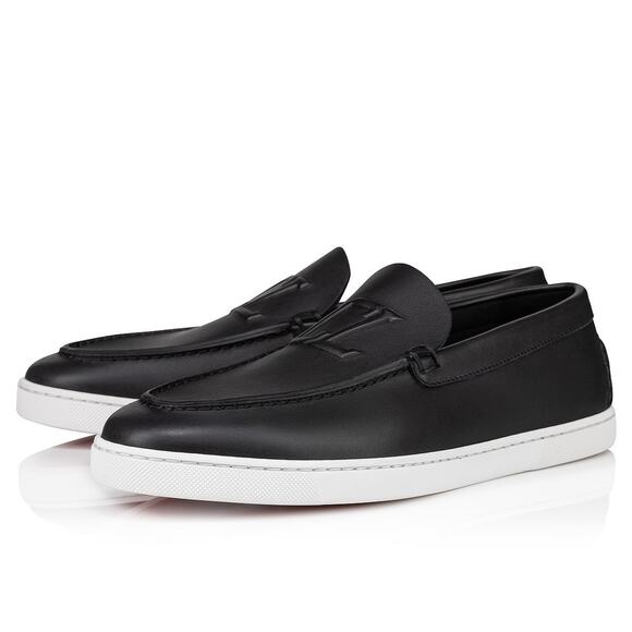 Christian Louboutin Mens Varsiboat Flat Black Leather Loafer Sneaker Boat 45 12 - Picture 1 of 16
